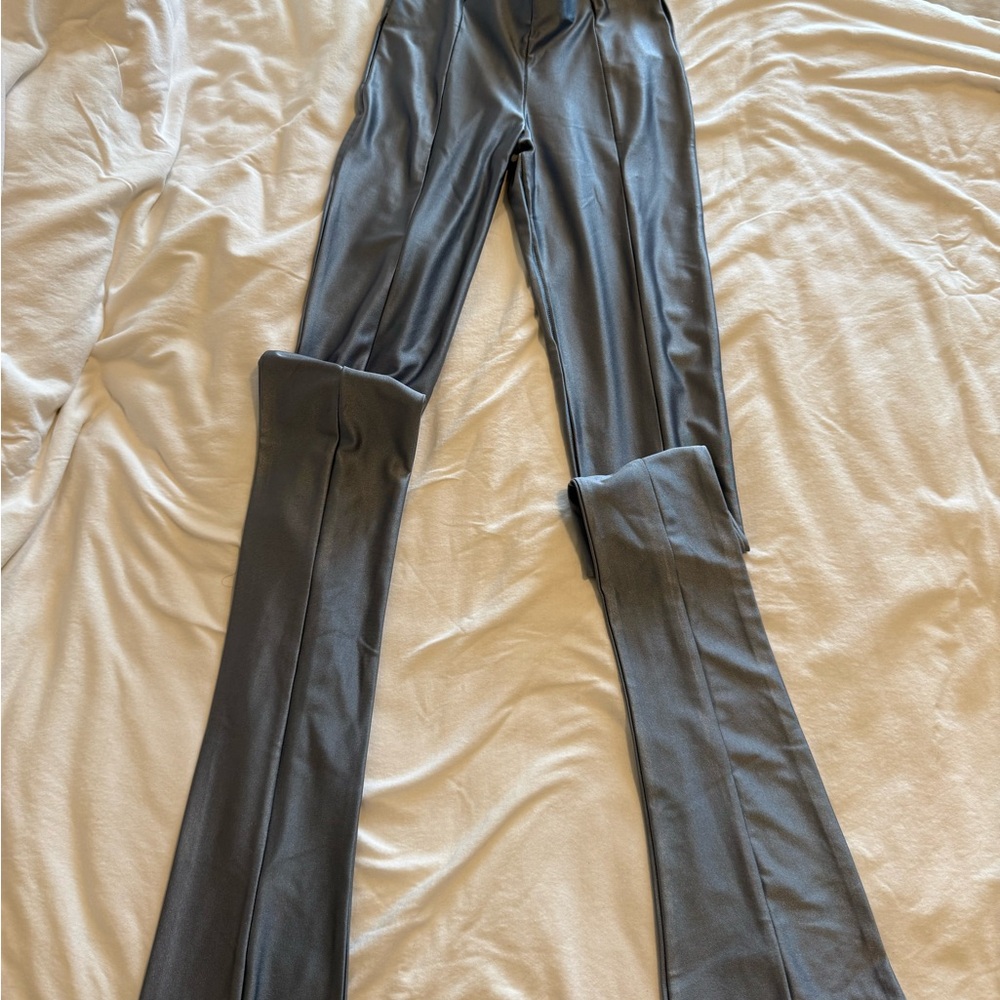 Chic Metallic Gray Wrap Blouse - image 2